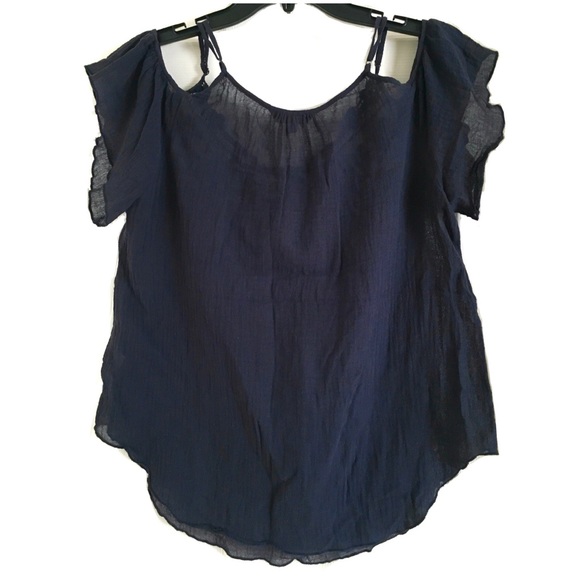 NORDSTROM Rubbish Blue Crochet Cold Shoulder Top - Picture 2 of 8